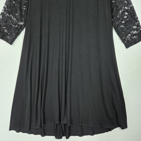 Karen Kane Swing Midi Dress 2X Black Knit Lace Yoke Long Sleeve Whimsigoth Boho - Picture 5 of 15